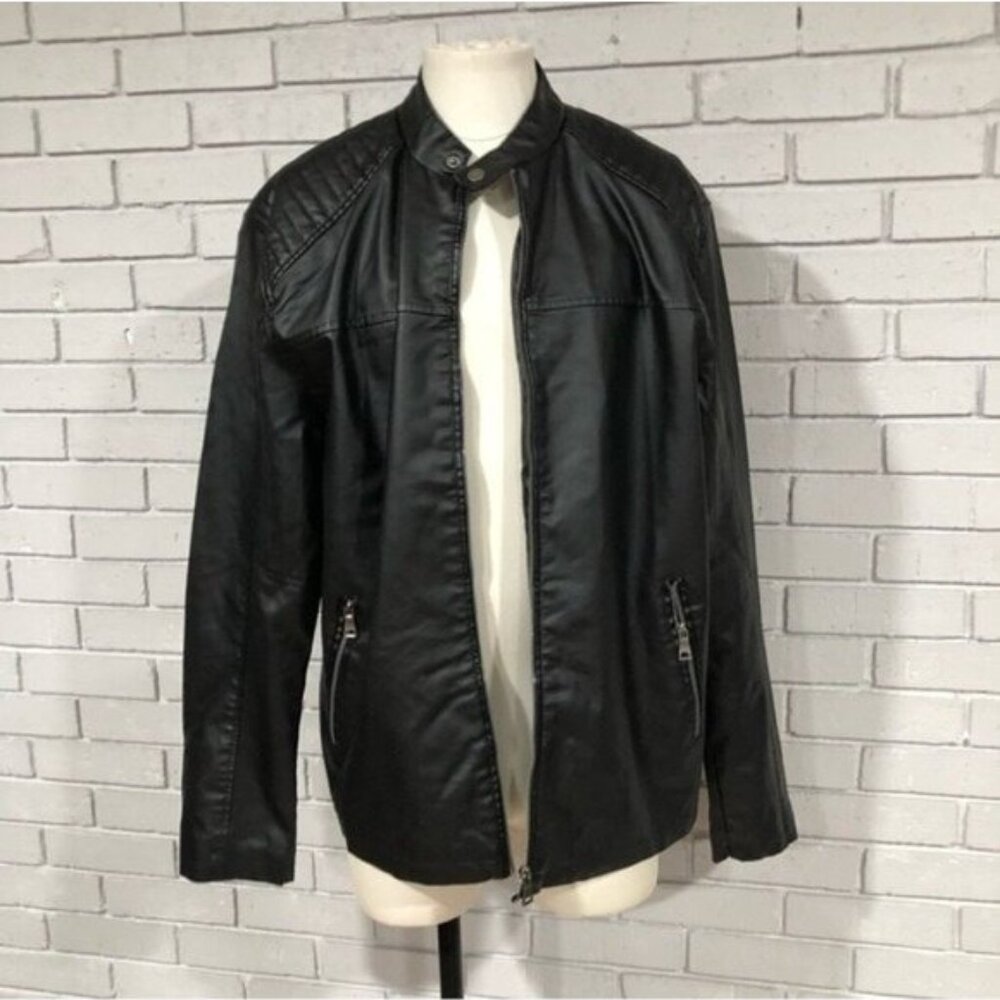 Barneys Originals Black Faux Leather Biker / Moto Jacket - Size XL - Picture 5 of 9
